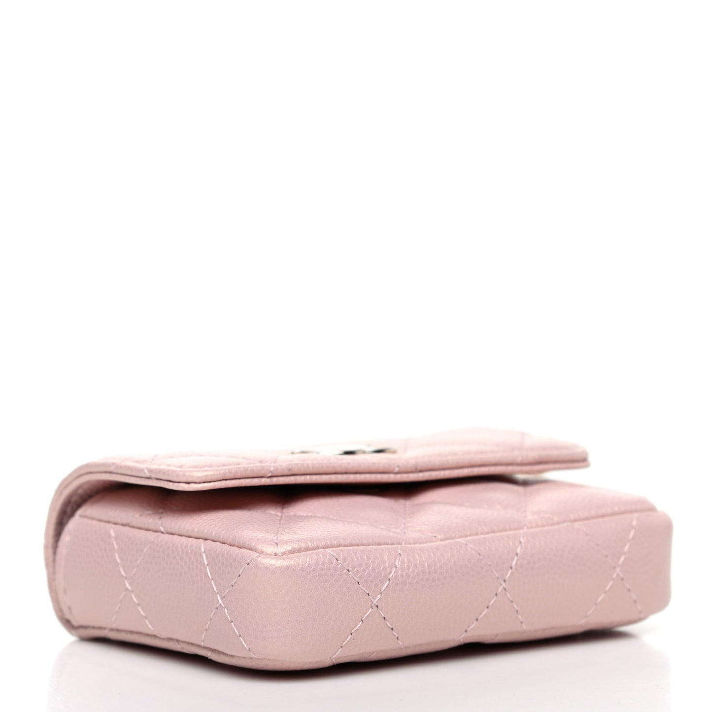 Iridescent Caviar Quilted Pearl On Top Coin Purse With Chain Light Pink