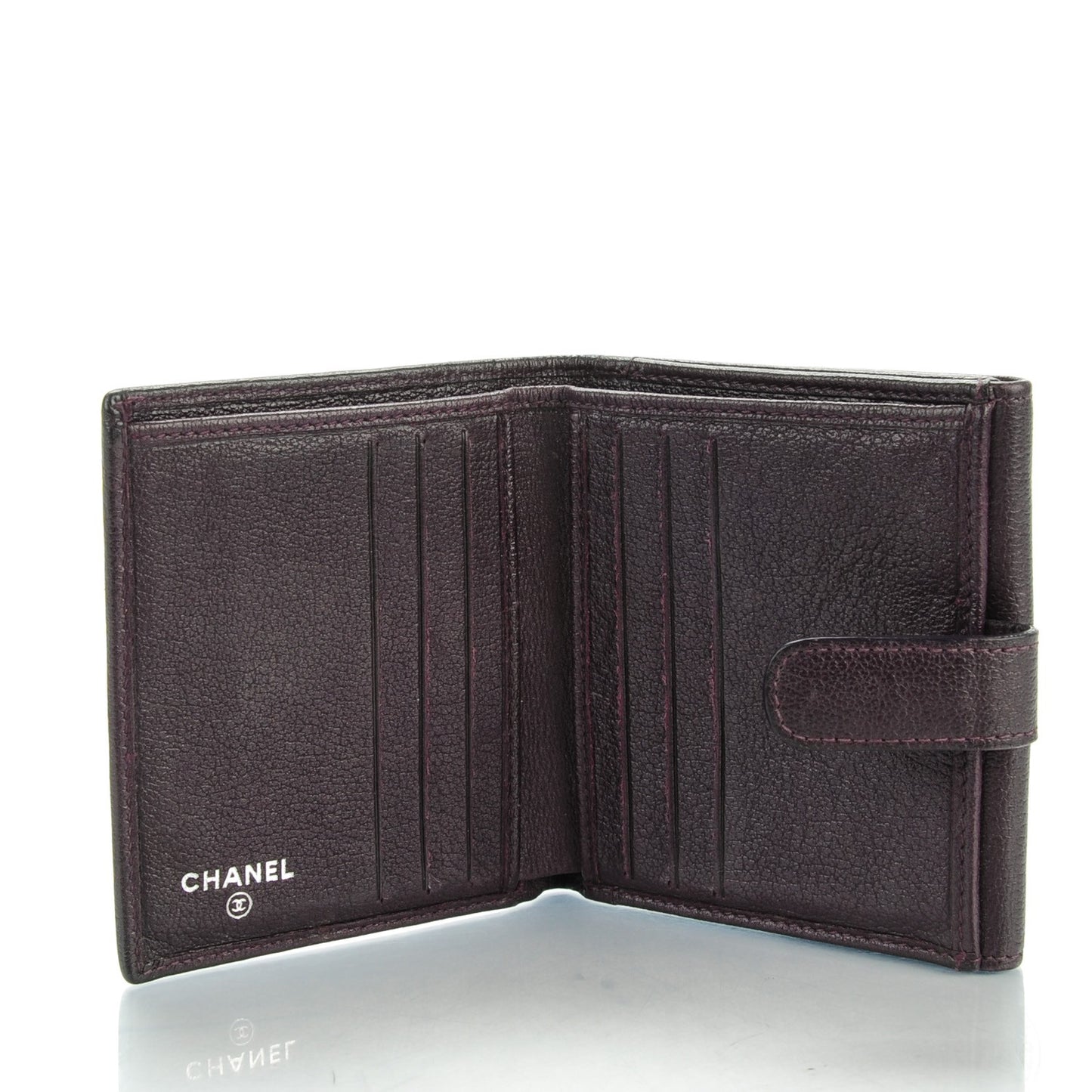 Glazed Goatskin Camellia Embossed French Flap Wallet Purple