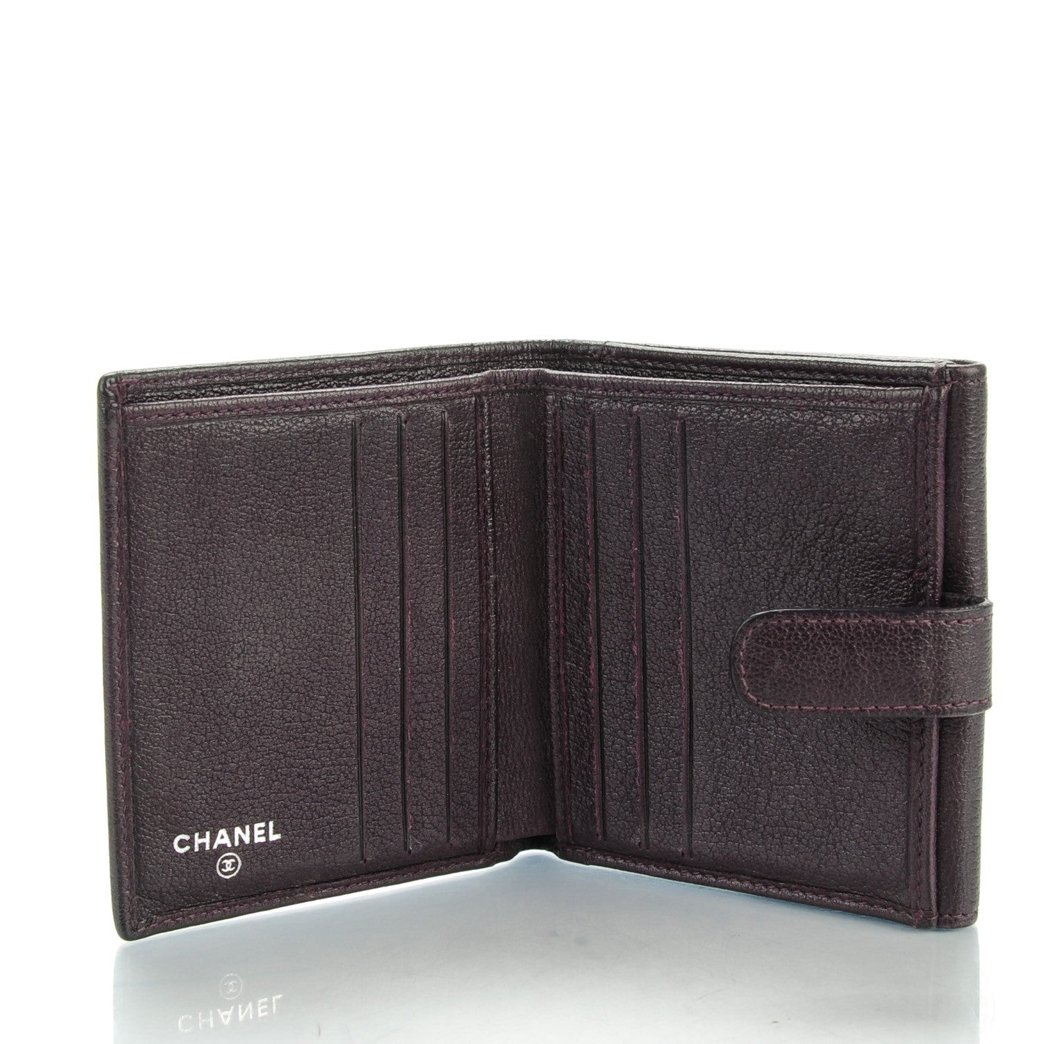 Chanel Glazed Goatskin Camellia Embossed French Flap Wallet Purple 5 of 7