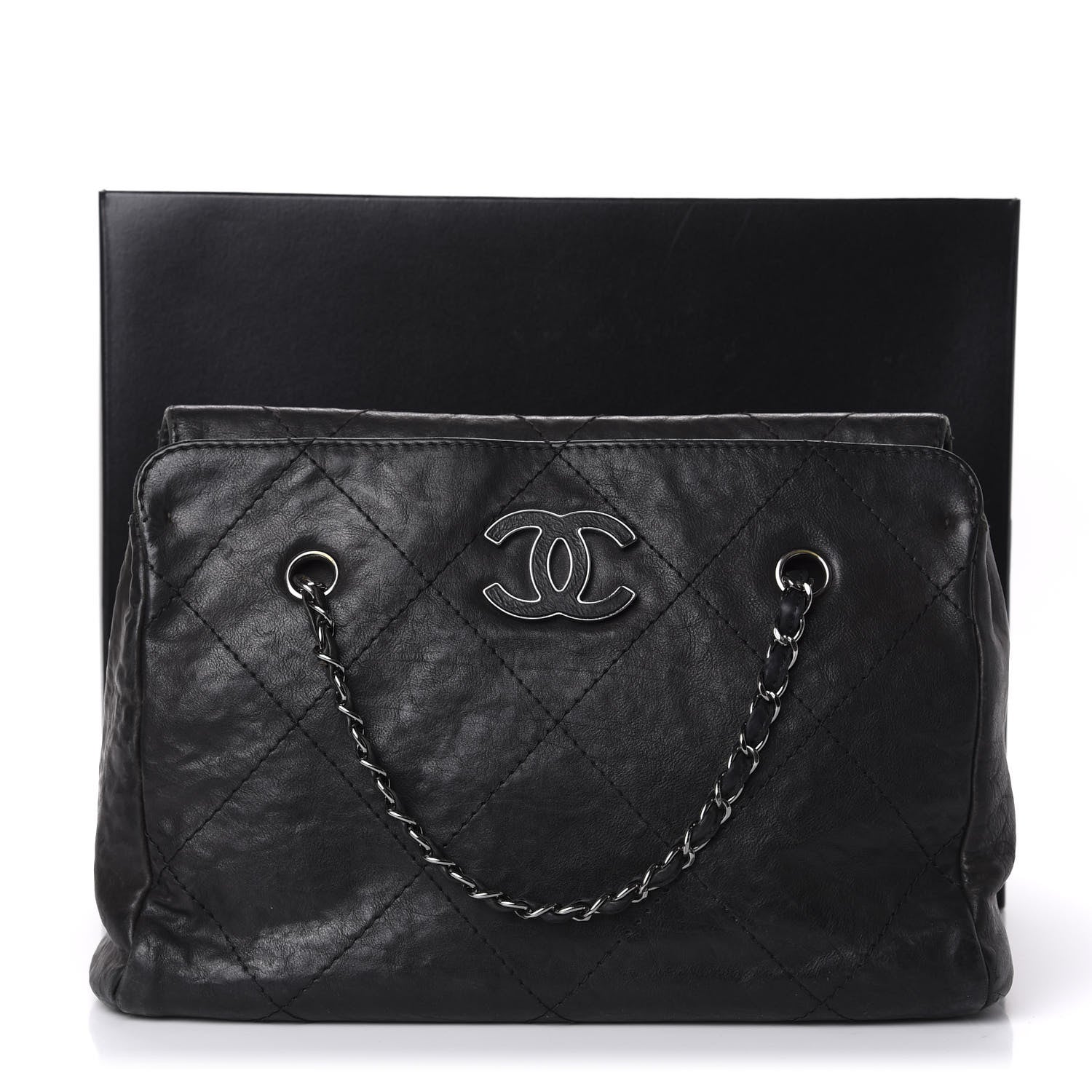 Chanel Washed Calfskin Diamond Stitch Large Hamptons Shopping Tote Black 14 of 14