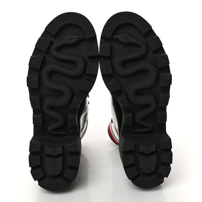 Gucci Calfskin Sylvie Web Womens Lace Up Combat Boots 37.5 Black 5 of 9