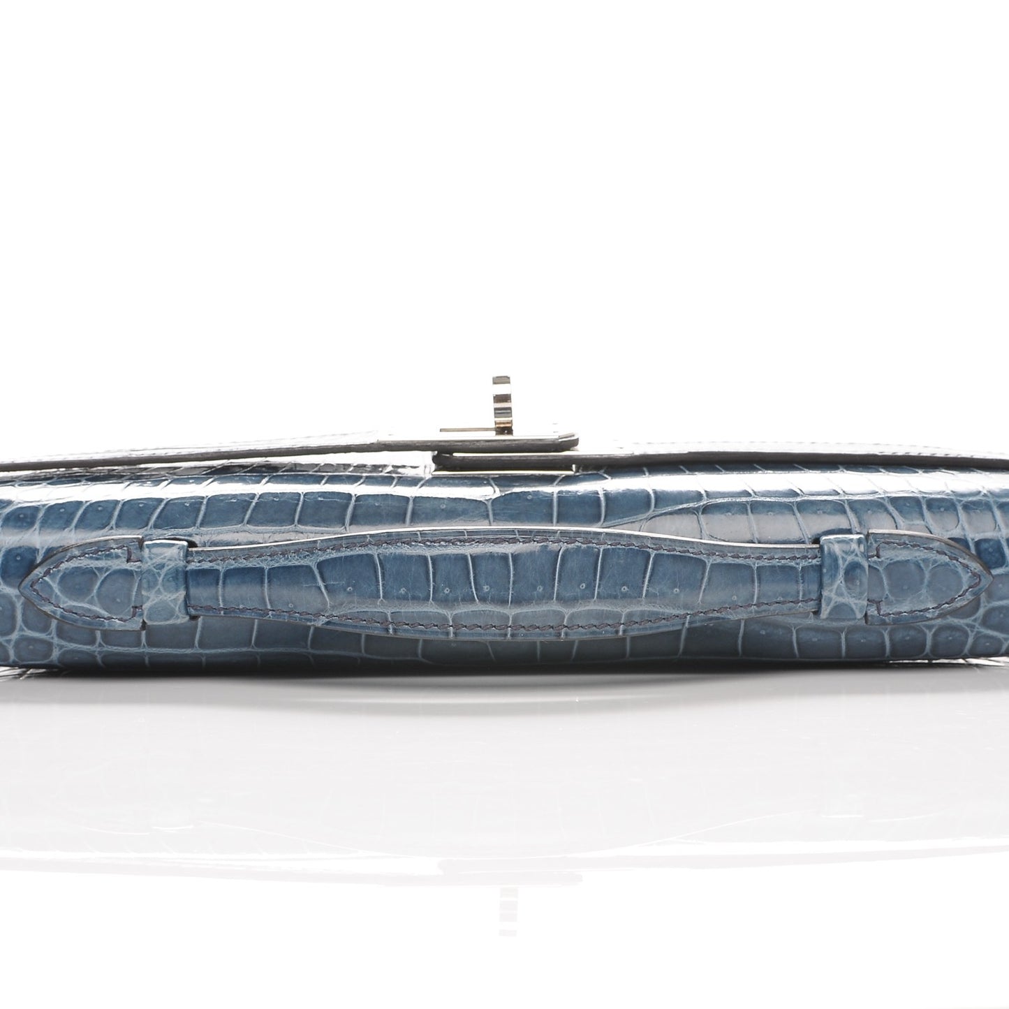 Shiny Niloticus Crocodile Kelly Cut Pochette Blue Jean