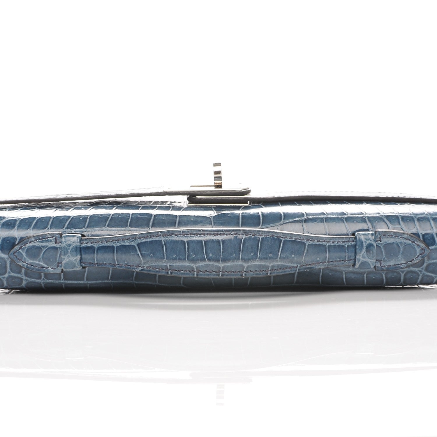 Hermes Shiny Niloticus Crocodile Kelly Cut Pochette Blue Jean 9 of 38