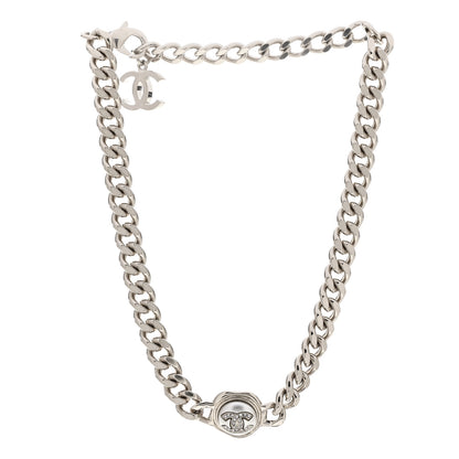 Chanel Pearl Crystal CC Chain Choker Necklace Silver 2 of 3