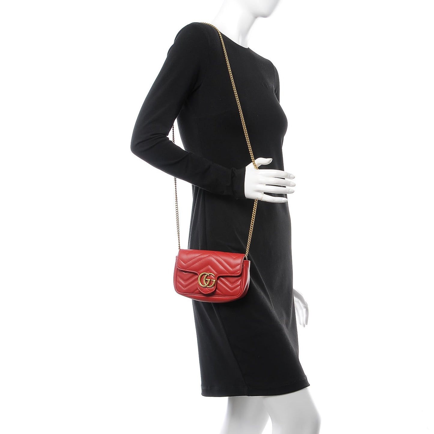 Calfskin Matelasse Super Mini GG Marmont Shoulder Bag Hibiscus Red