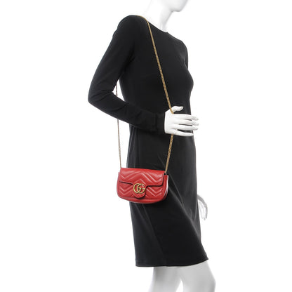 Gucci Calfskin Matelasse Super Mini GG Marmont Shoulder Bag Hibiscus Red 2 of 10