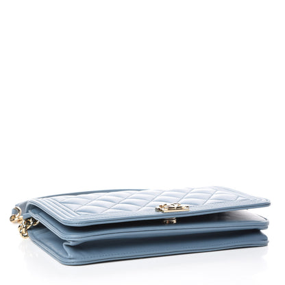 Chanel Lambskin Quilted Boy Wallet On Chain WOC Blue 4 of 14