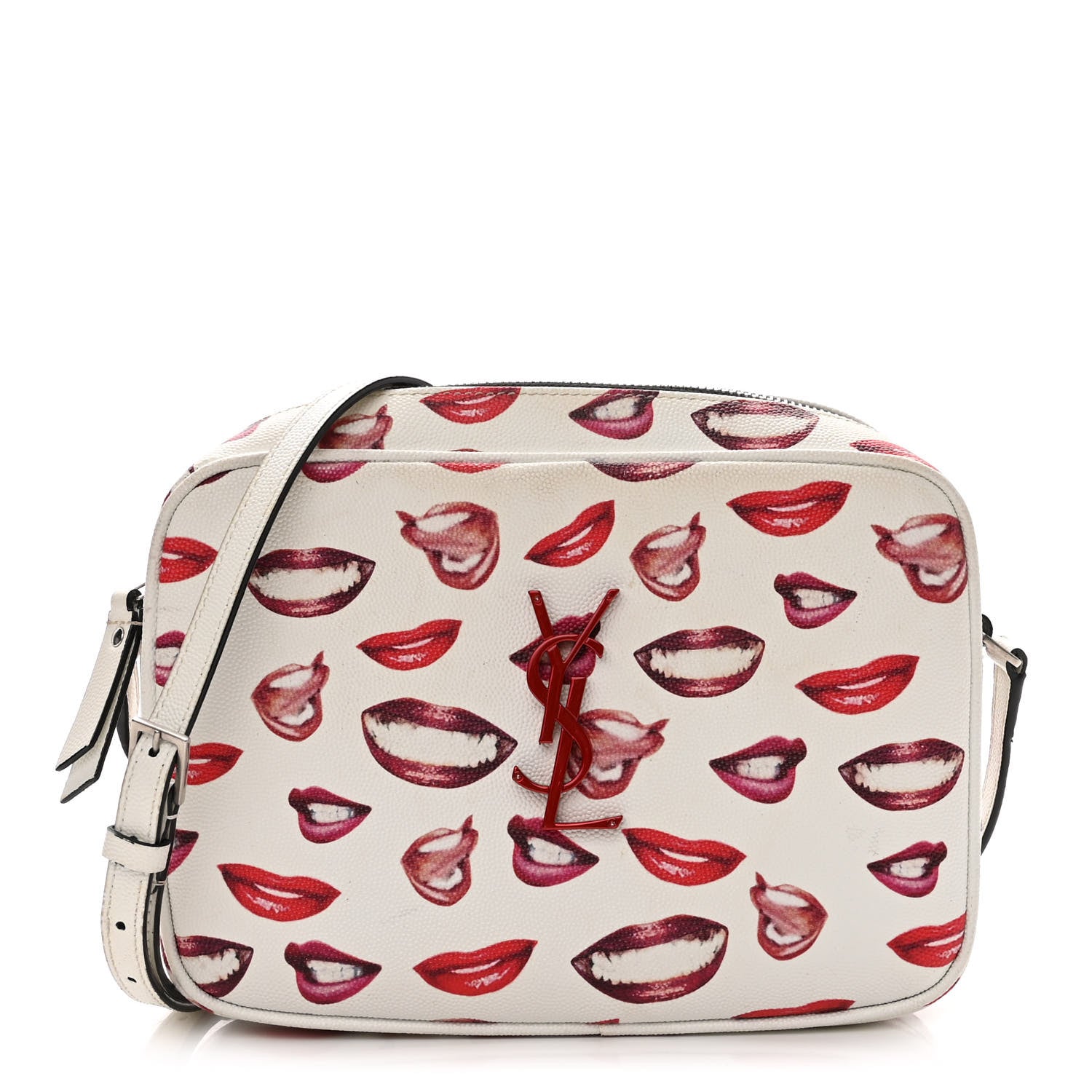 Saint Laurent Grain De Poudre Lips Print Medium Classic Monogram Camera Bag White Red 1 of 12