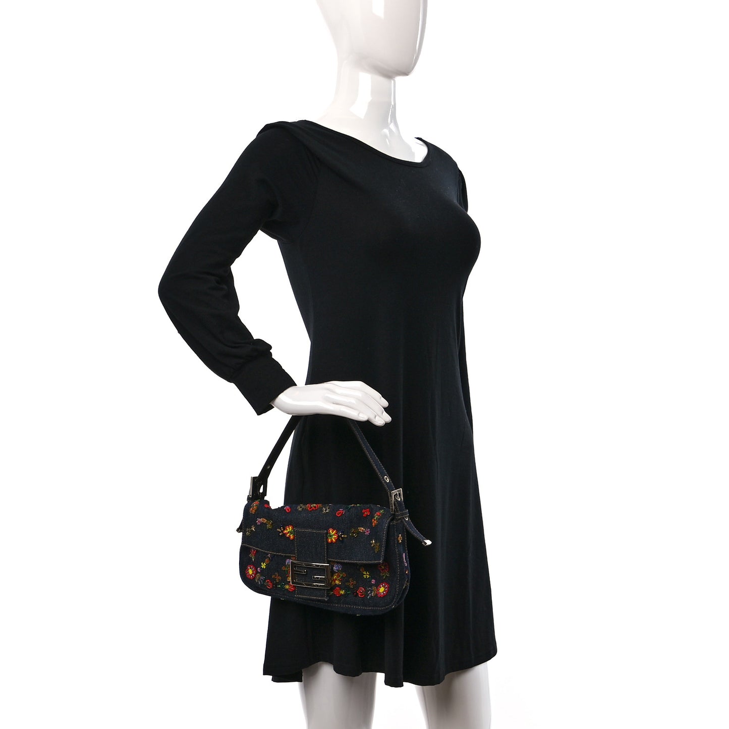 Denim Ricami Beaded Baguette Blue