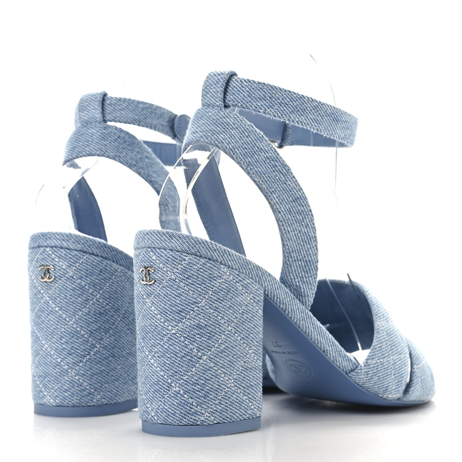 Chanel Denim Quilted Sandals 37 Blue 5 of 9