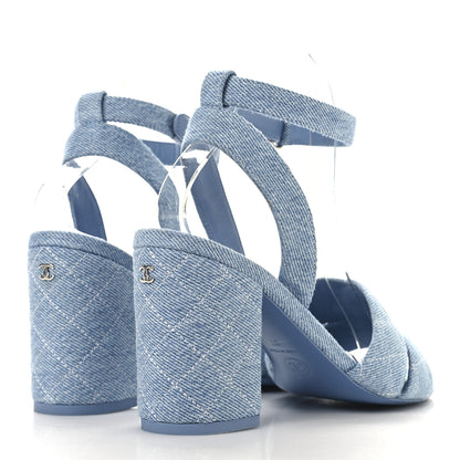 Chanel Denim Quilted Sandals 37 Blue 5 of 9