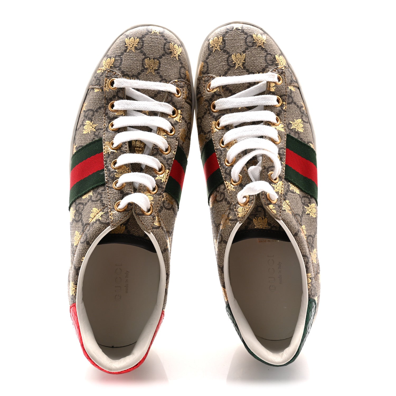 Gucci GG Supreme Monogram Bees Ayers Web Womens Ace Sneakers 38.5 Beige Oro Green Red 5 of 10