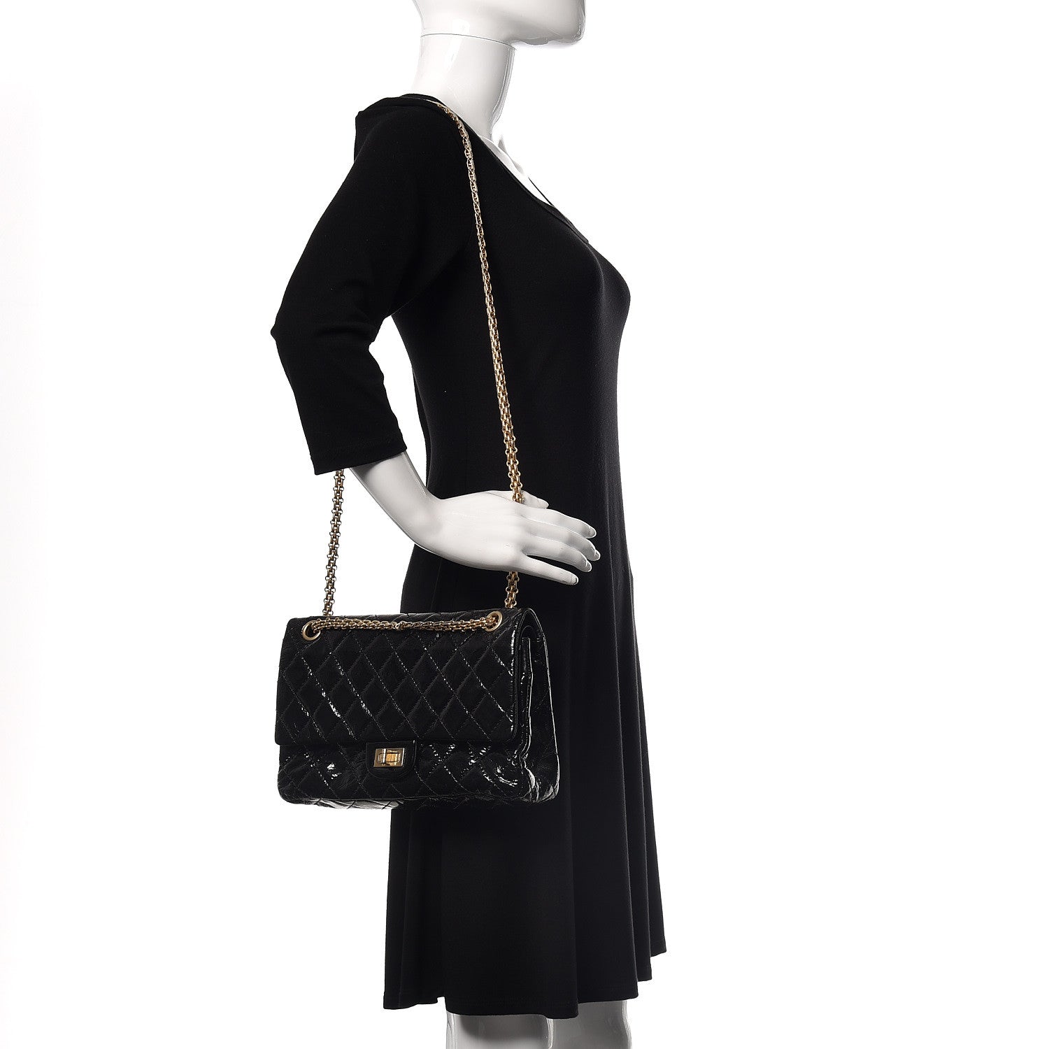 Chanel Distressed Patent Quilted 2.55 Reissue 226 Flap Black 3 of 11