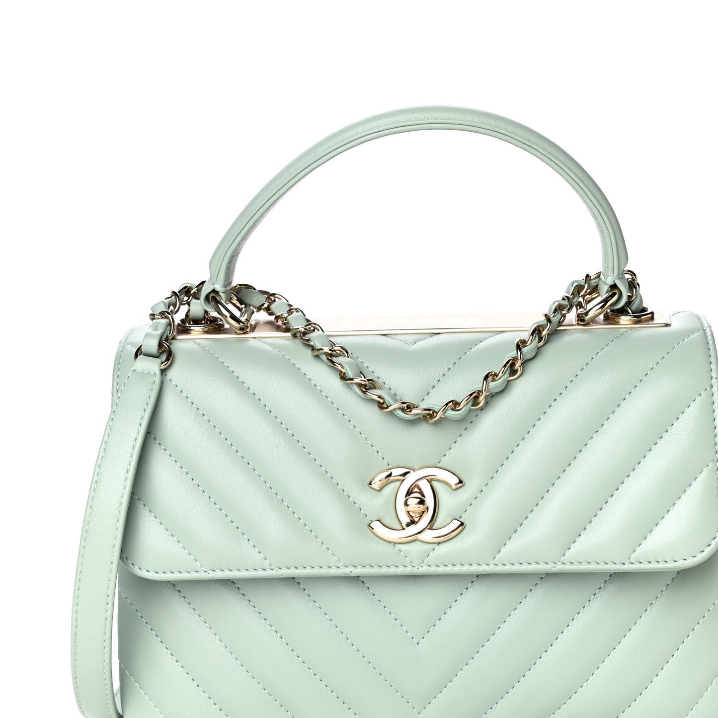 Lambskin Chevron Quilted Small Trendy CC Dual Handle Flap Bag Light Green