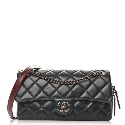 Chanel Glazed Calfskin Quilted Medium Duo Color Flap Dark Green 1 of 11