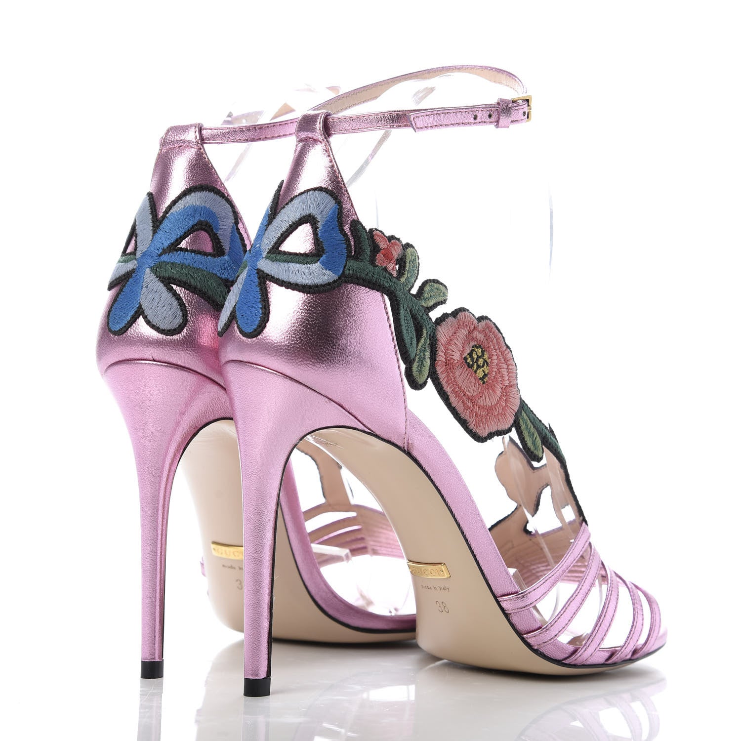 Gucci Metallic Nappa Ophelia High Heel Sandals 38 Rosa 4 of 9