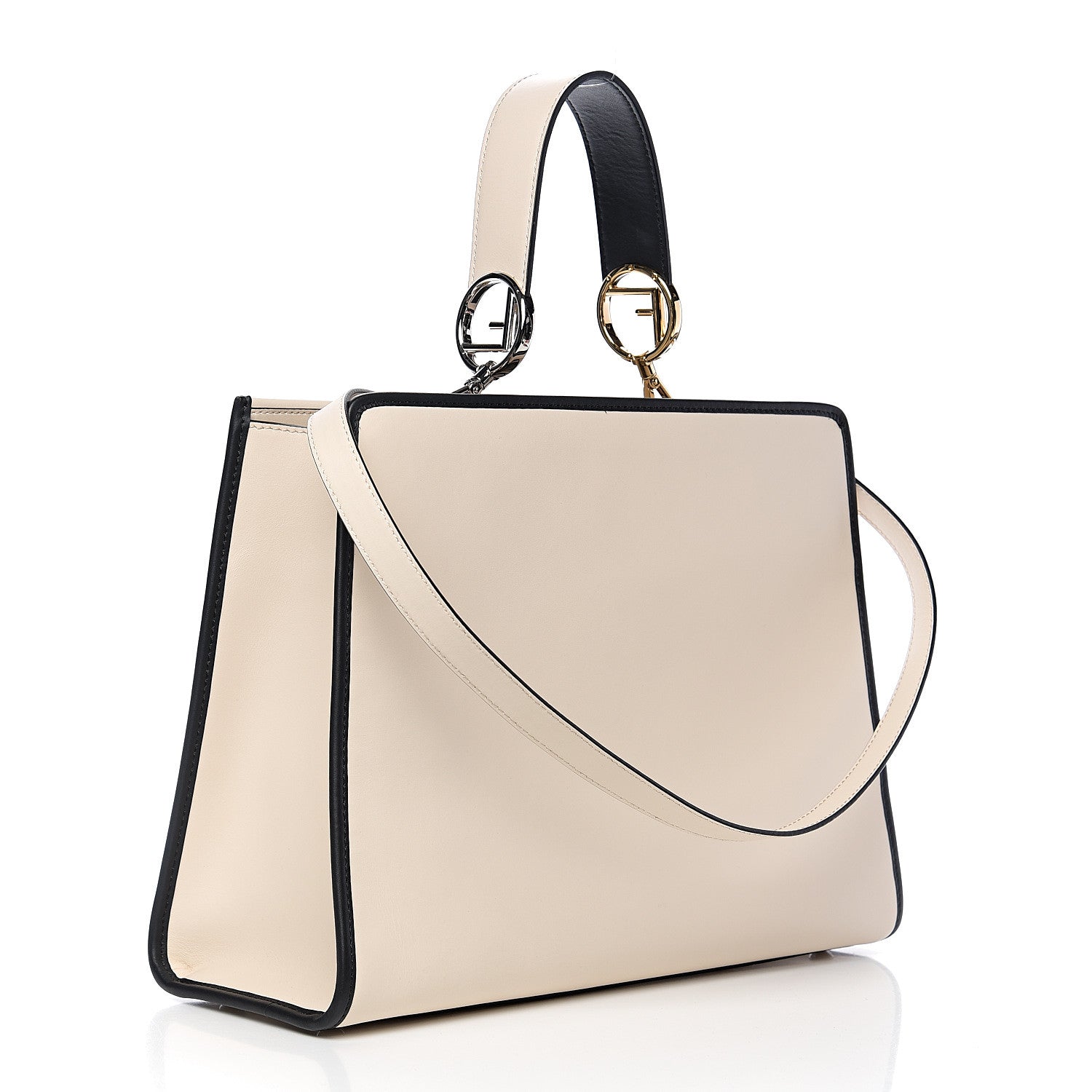 Fendi Vitello Century Opaco F is Fendi Bi-Color Regular Runaway Satchel Camelia Black 2 of 8
