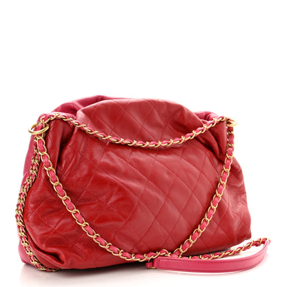 Chanel Calfskin Quilted Coco Shelter Bowling Bag Dark Pink Red 2 of 9