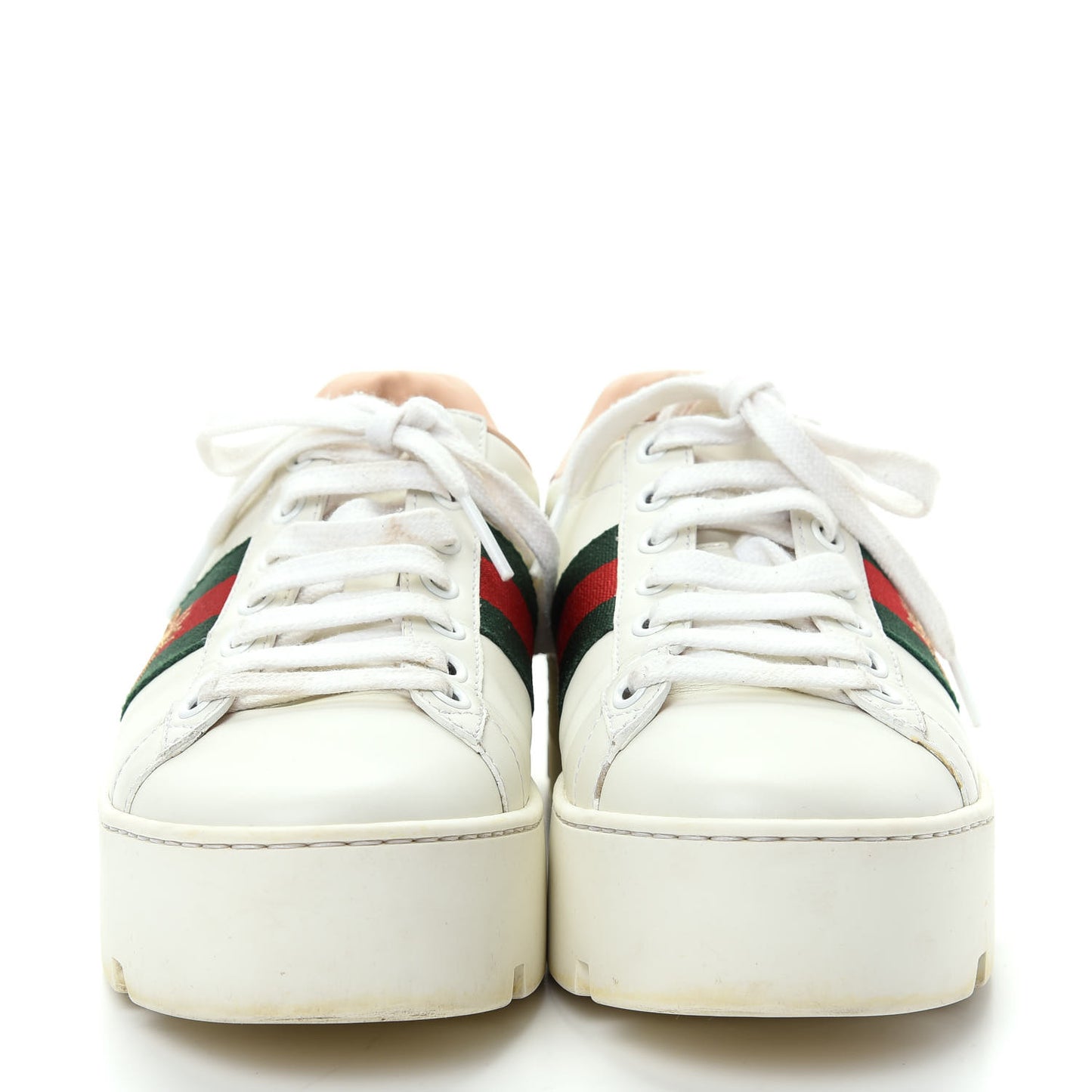 Calfskin Web Bee Embroidered Womens Ace Platform Sneakers 36 White