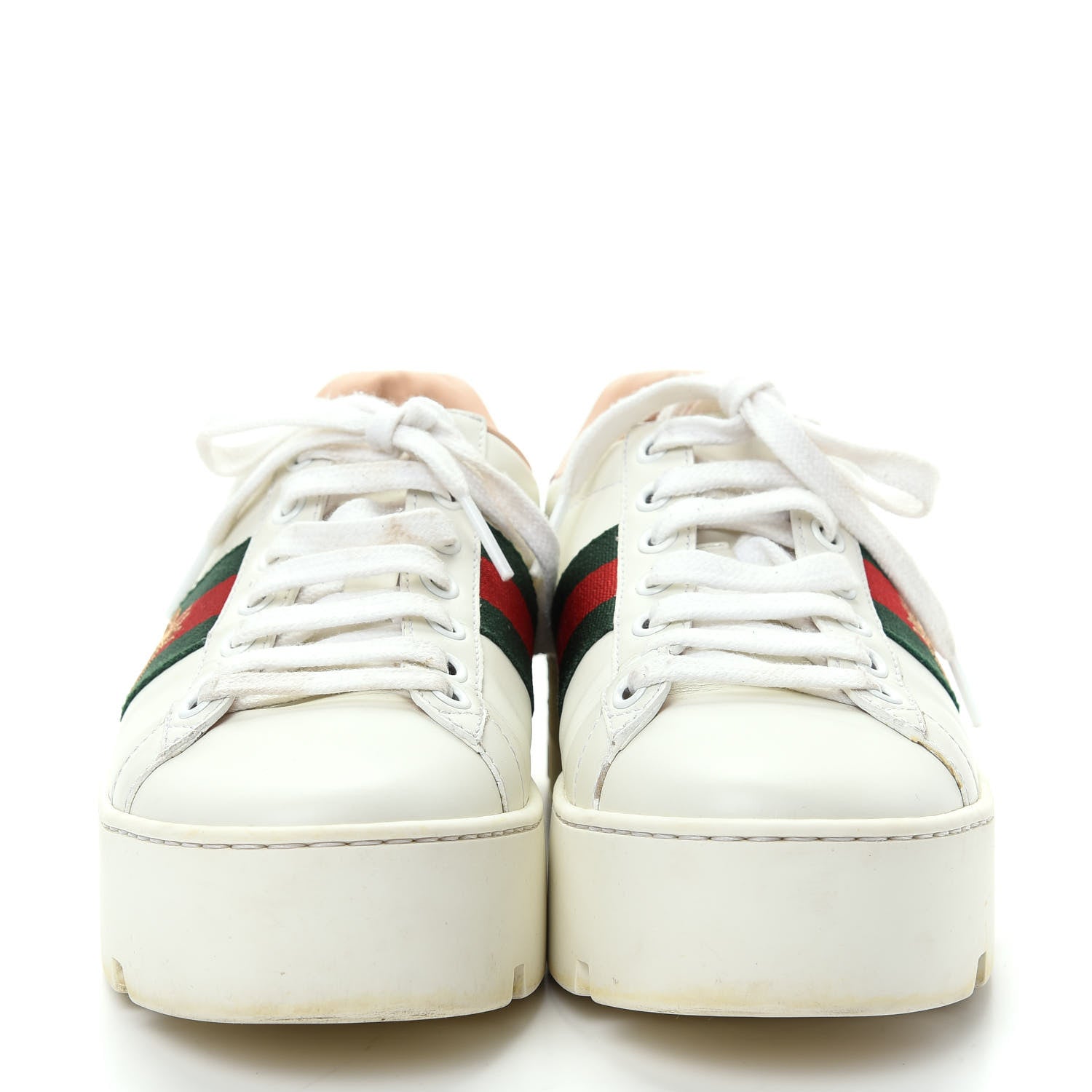 Gucci Calfskin Web Bee Embroidered Womens Ace Platform Sneakers 36 White 2 of 10