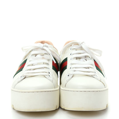 Gucci Calfskin Web Bee Embroidered Womens Ace Platform Sneakers 36 White 2 of 10