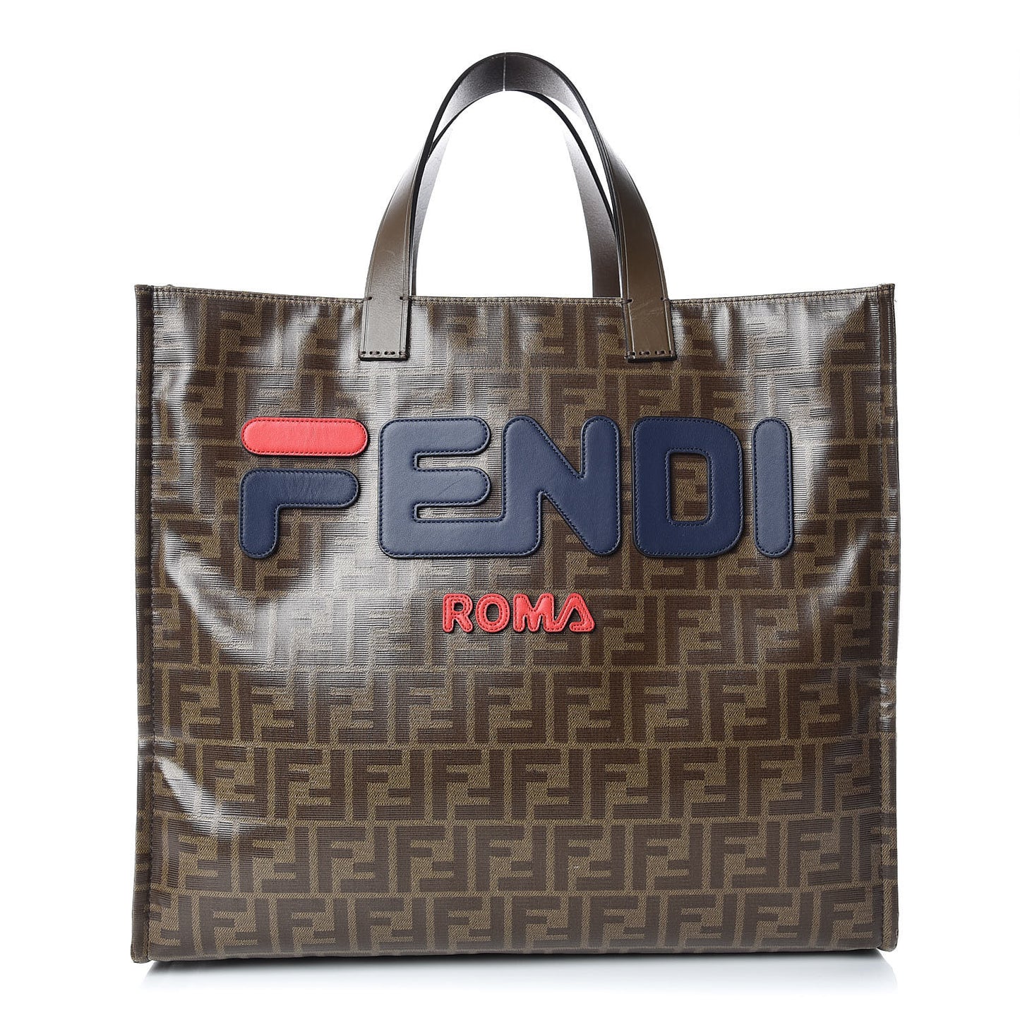 X FILA Glazed Fabric FF 1974 Mania Shopping Tote Bag Mogano Panna Blueberry