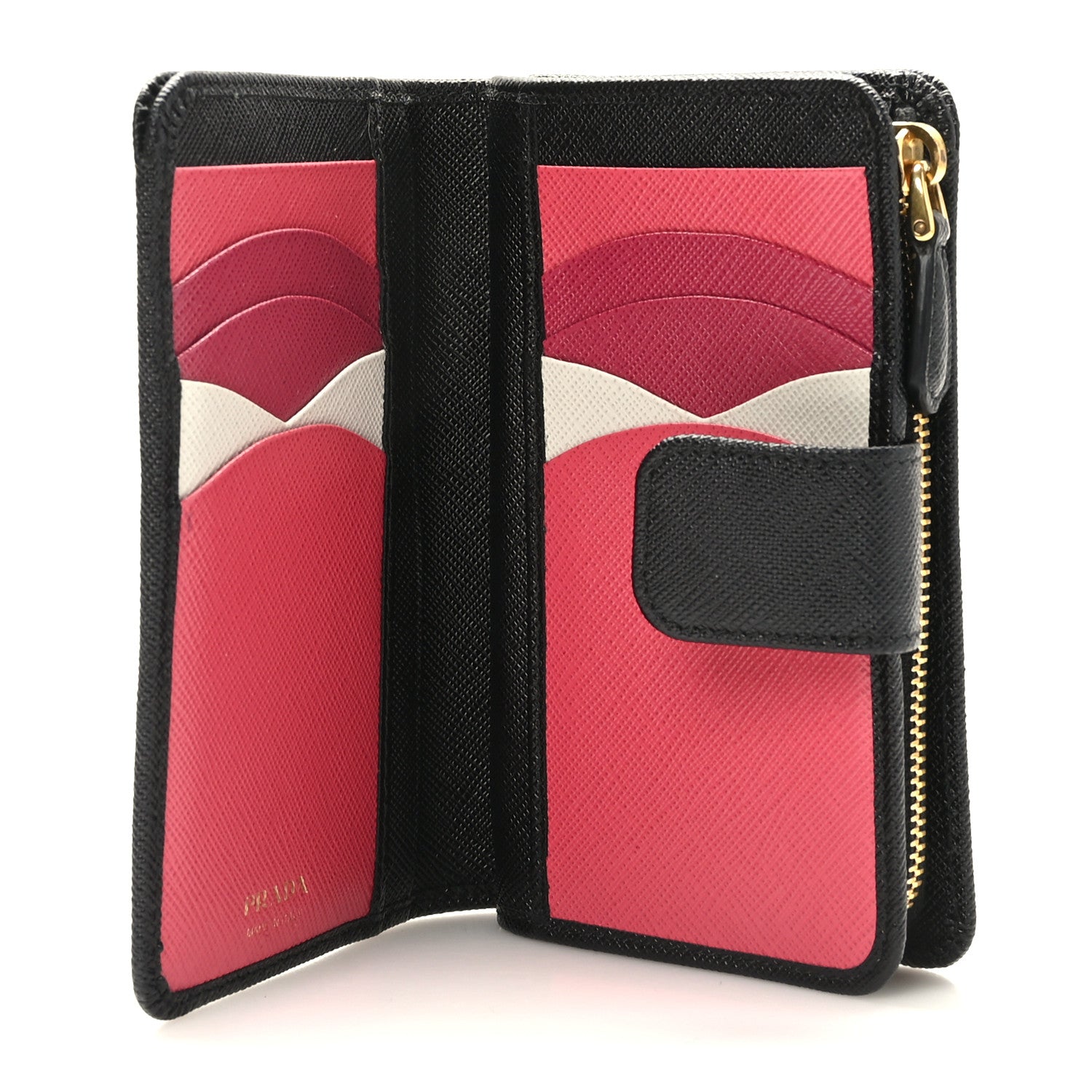 Prada Saffiano Metal Multicolor Compact Wallet Black 5 of 8