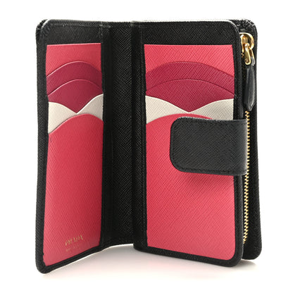 Prada Saffiano Metal Multicolor Compact Wallet Black 5 of 8