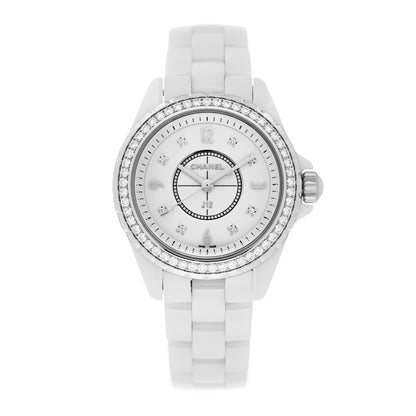 Chanel Stainless Steel Ceramic Diamond Bezel 33mm J12 Quartz Watch White 1 of 5