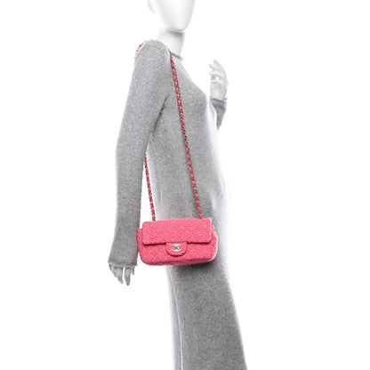 Chanel Wool Tweed Quilted Mini Rectangular Flap Dark Pink Fuchsia 2 of 10