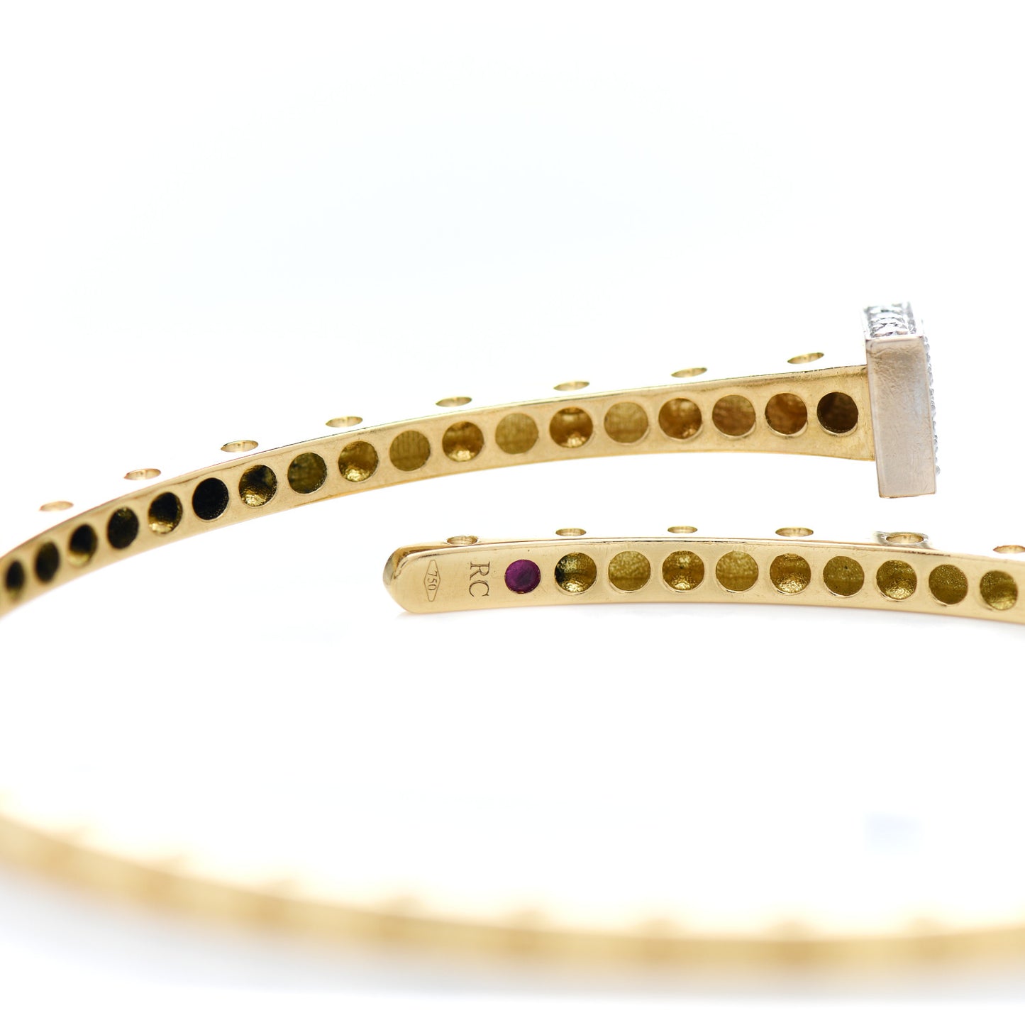 18K Yellow Gold Diamond Nail Bangle Bracelet