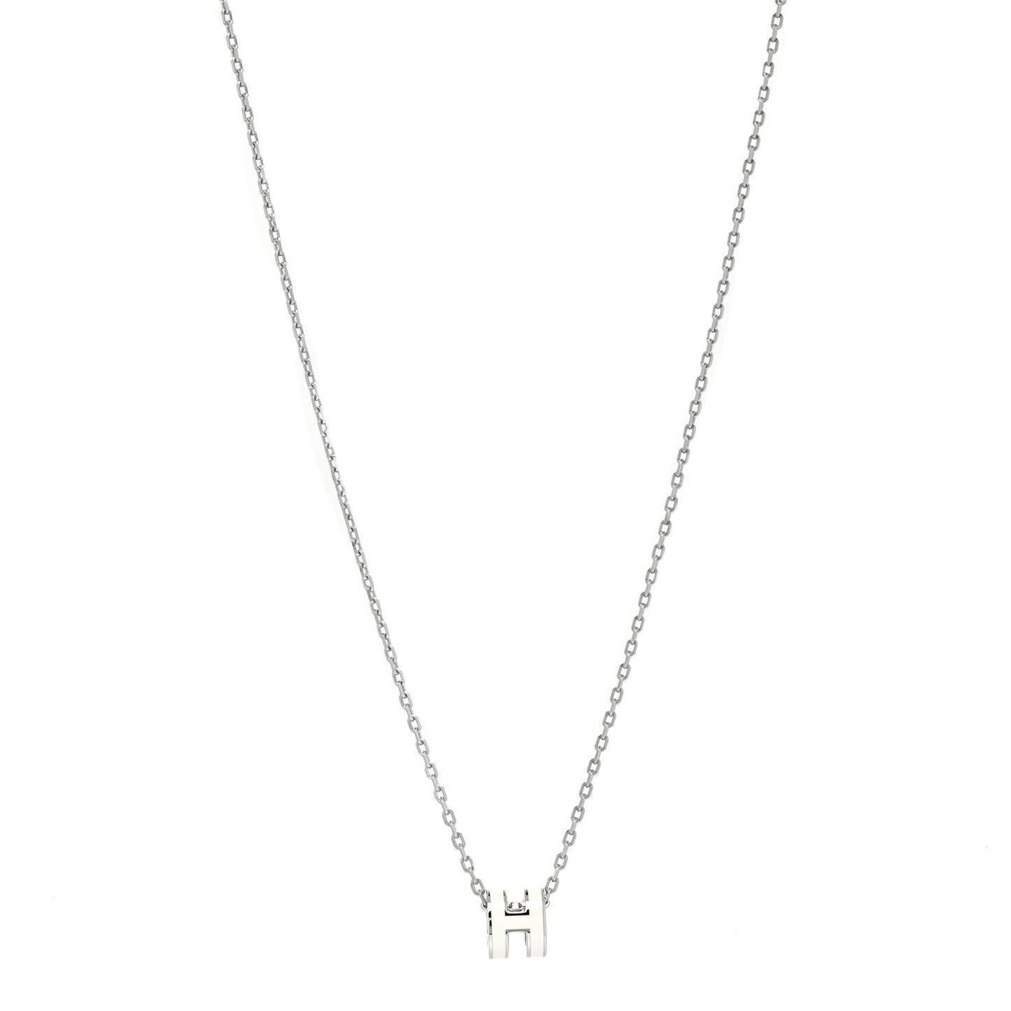 Lacquered Palladium Mini Pop H Pendant Necklace White