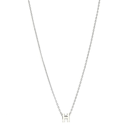 Hermes Lacquered Palladium Mini Pop H Pendant Necklace White 1 of 5