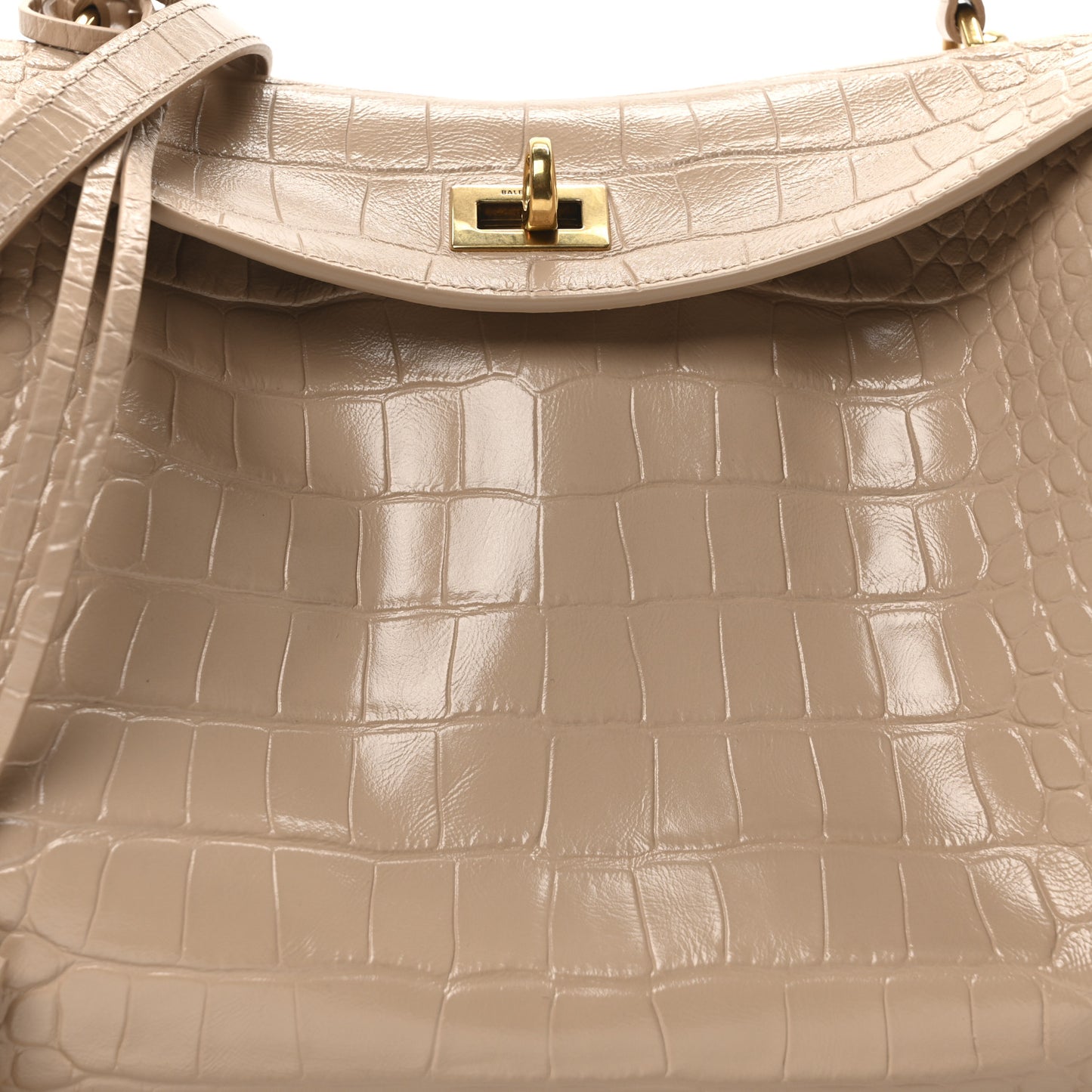 Shiny Calfskin Crocodile Embossed Small Rodeo Top Handle Handbag Nude