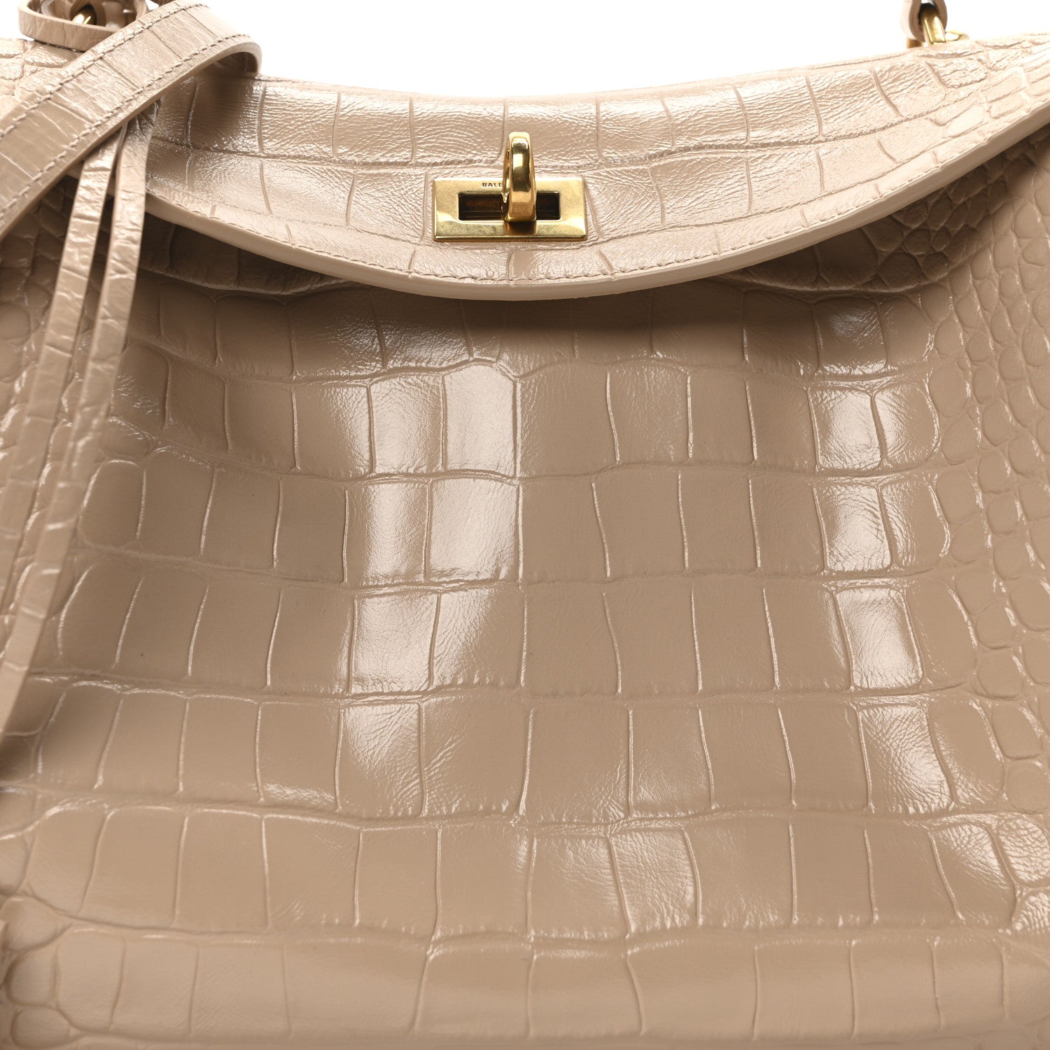 Balenciaga Shiny Calfskin Crocodile Embossed Small Rodeo Top Handle Handbag Nude 7 of 9