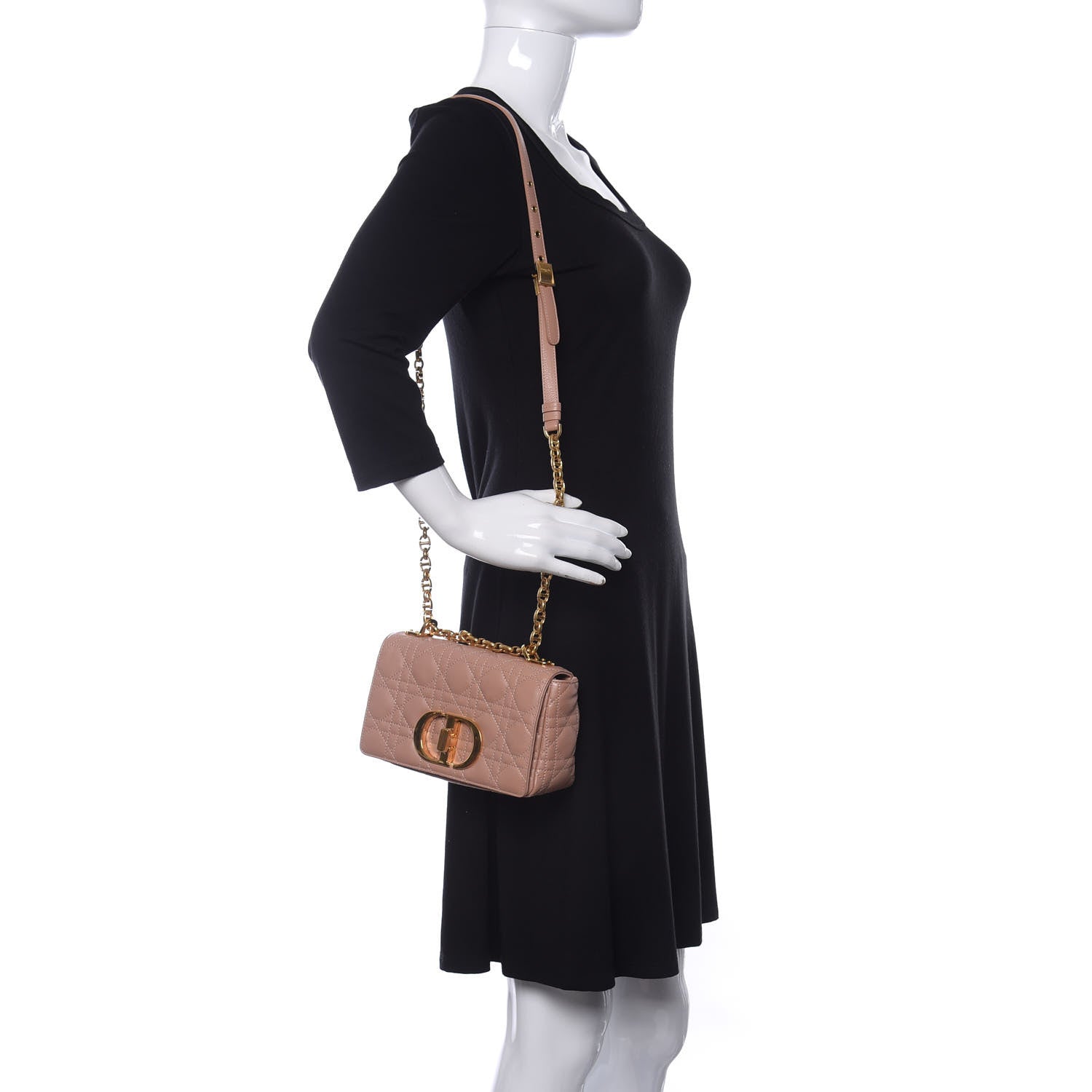 Christian Dior Lambskin Cannage Small Caro Bag Rose Des Vents 2 of 9
