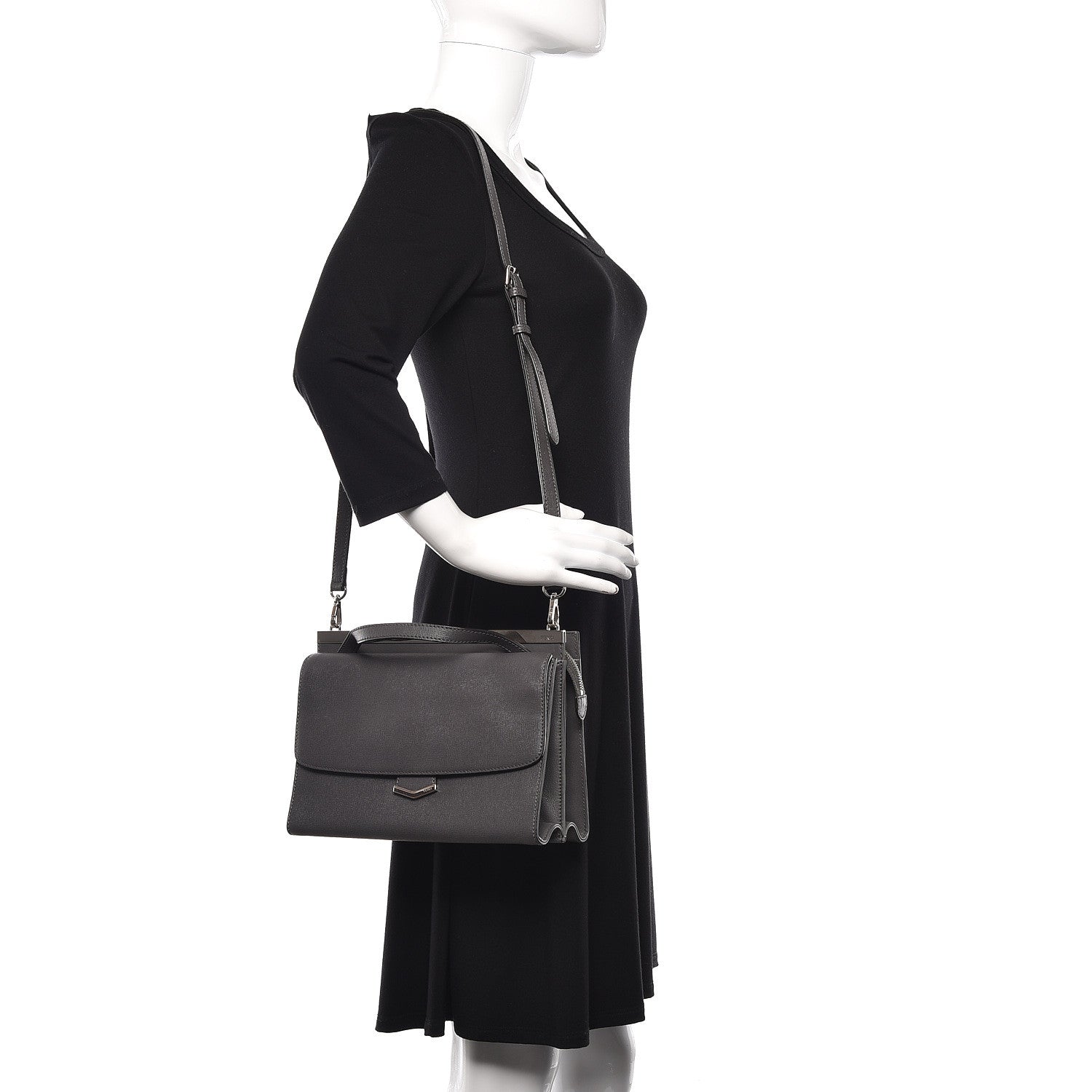 Fendi Vitello Elite Flamingo Demi Jour Shoulder Bag Grey 1 of 12