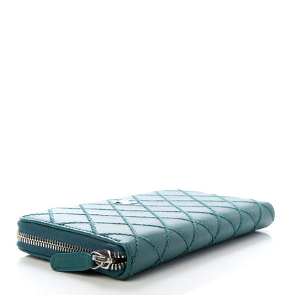 Chanel Lambskin Diamond Stitched Large Zip Around Wallet Dark Green 4 of 9