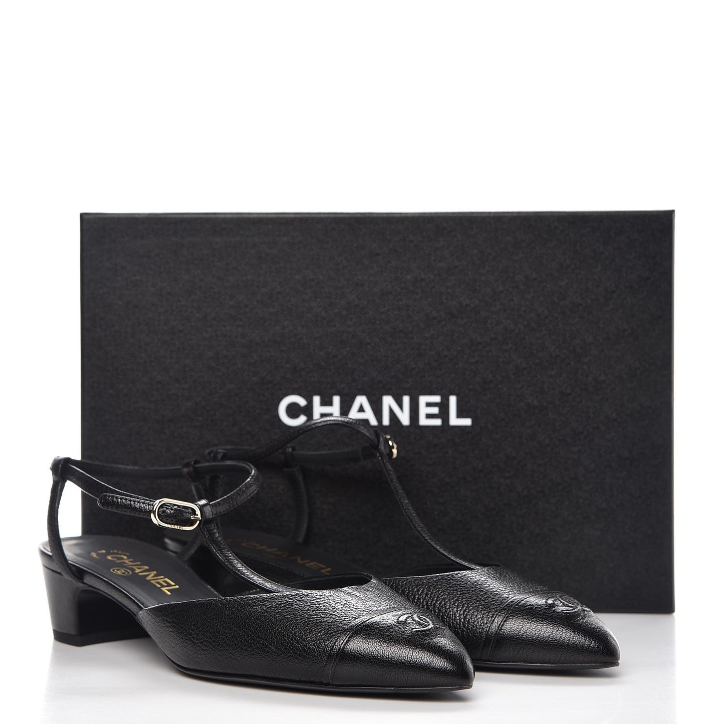 Goatskin Cap Toe CC Slingback Sandals 39.5 Black