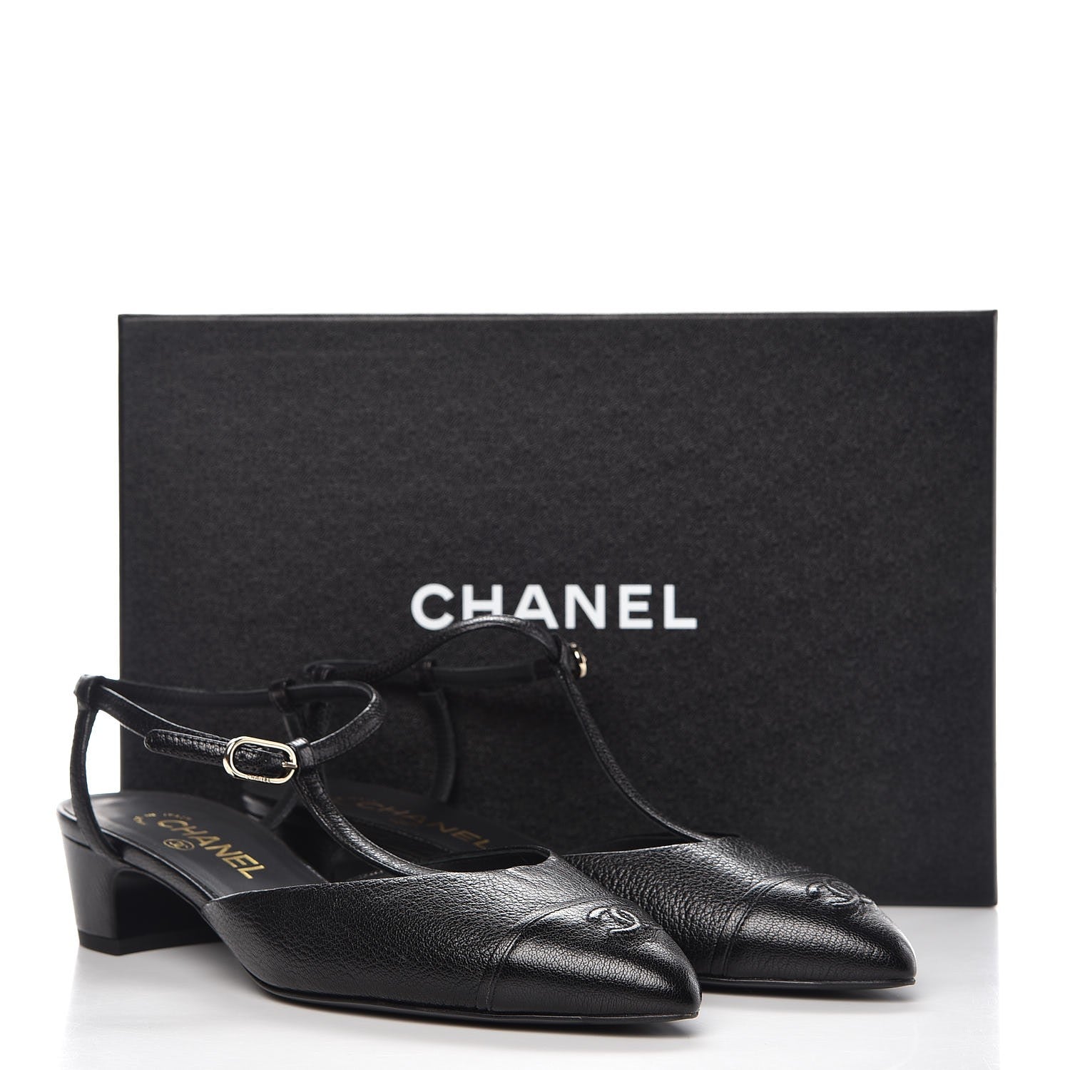 Chanel Goatskin Cap Toe CC Slingback Sandals 39.5 Black 9 of 9