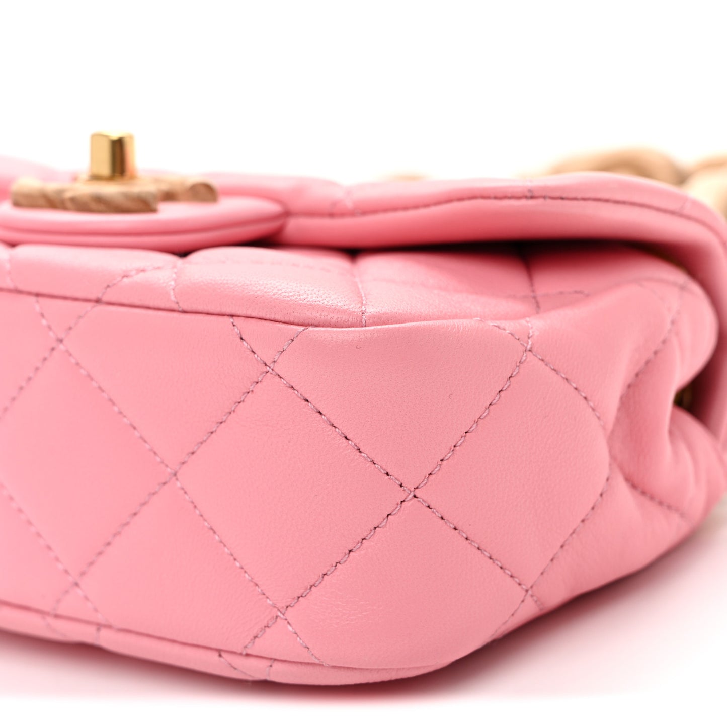 Lambskin Wenge Quilted Mini Fashion Wood Square Flap Pink