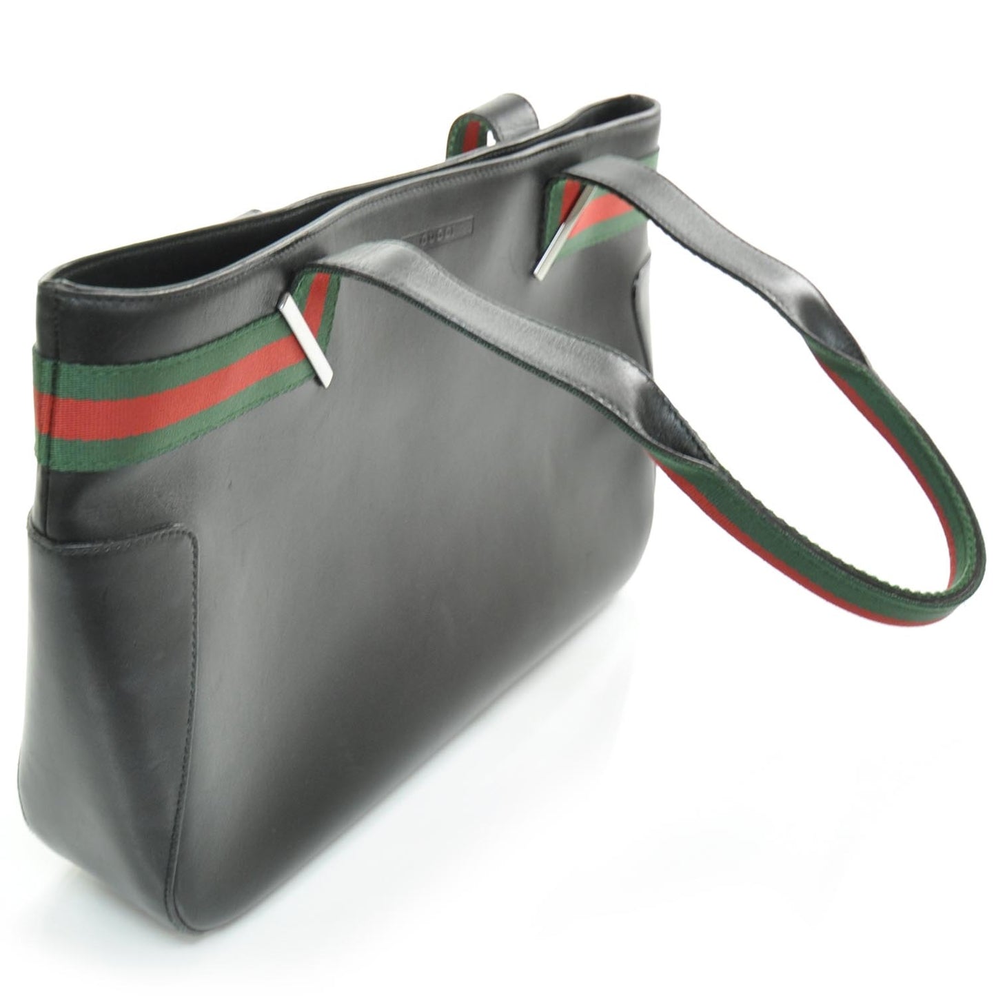 Smooth Leather Web Tote Black
