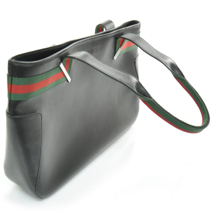 Gucci Smooth Leather Web Tote Black 3 of 7