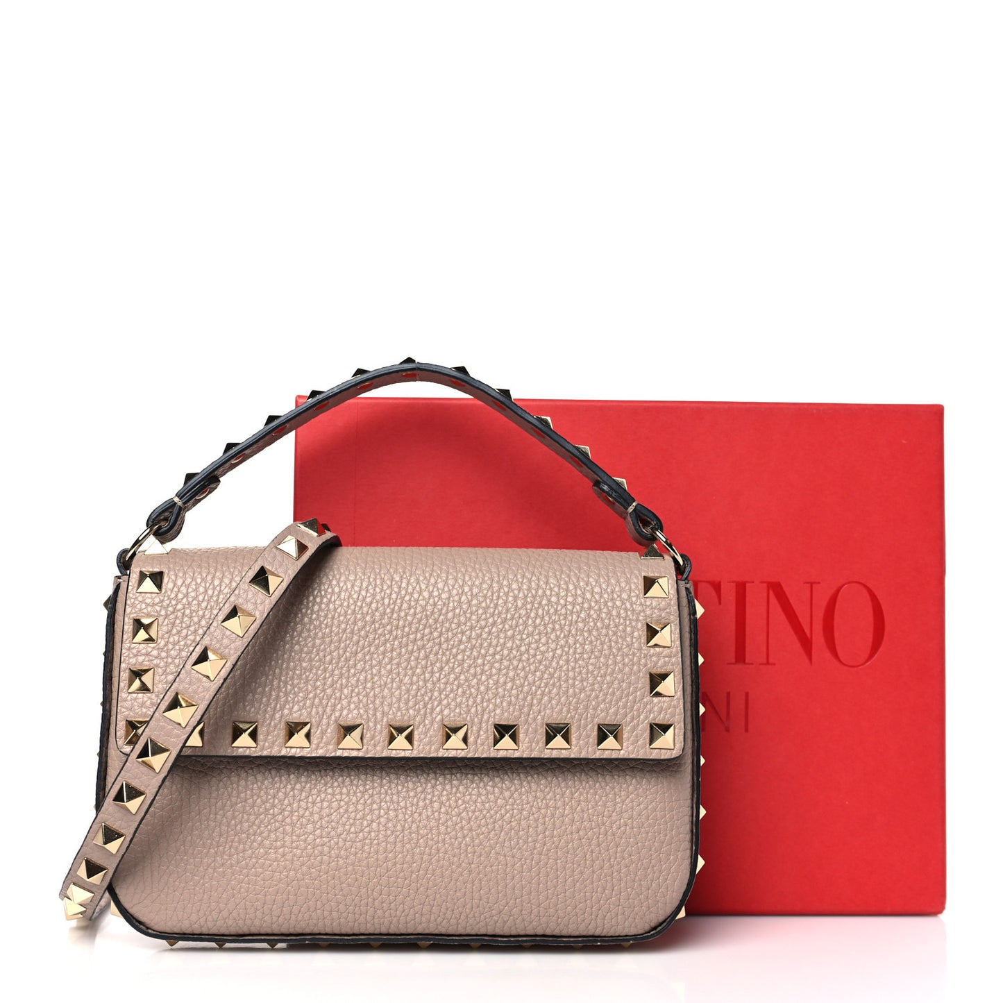 Grainy Calfskin Rockstud Crossbody Pouch Poudre