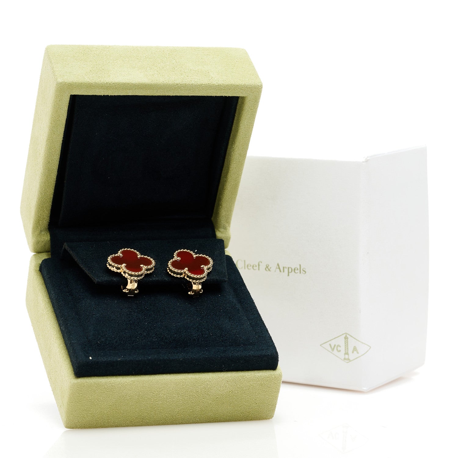 Van Cleef & Arpels 18K Yellow Gold Carnelian Vintage Alhambra Earrings 5 of 5