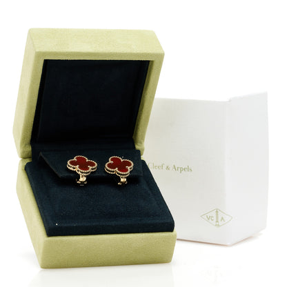 Van Cleef & Arpels 18K Yellow Gold Carnelian Vintage Alhambra Earrings 5 of 5