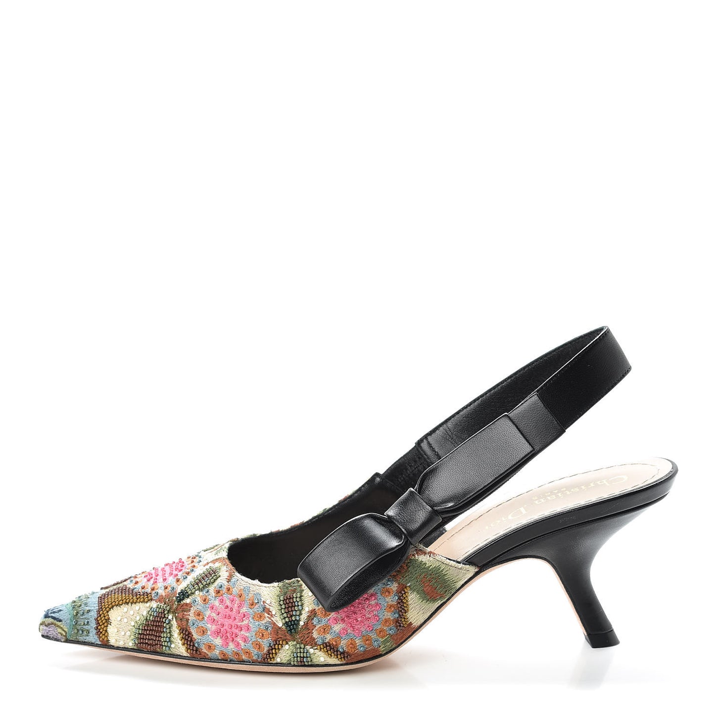 Embroidered Calfskin Beaded Sweet D Sling-Back Pumps 38.5 Cypress