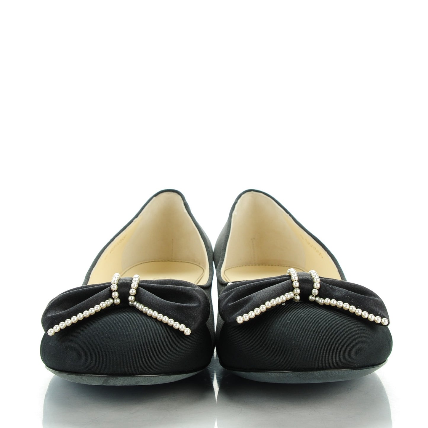 Satin Pearl Bow Ballerina Flats 41 Black