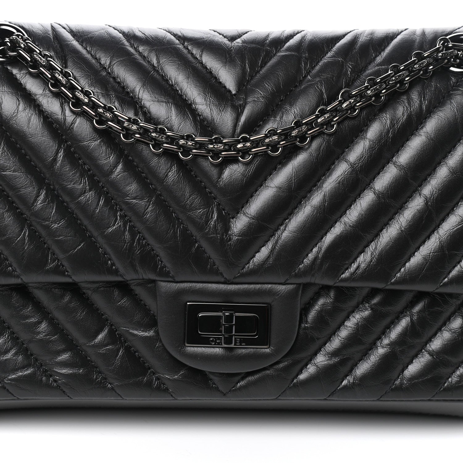 Chanel Aged Calfskin Chevron Quilted 2.55 Reissue 225 Flap So Black 8 of 10