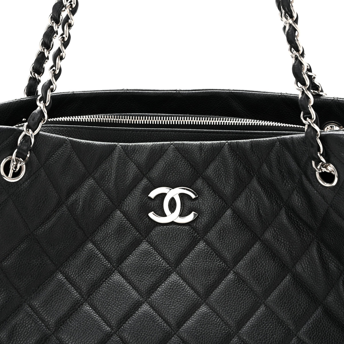 Caviar Quilted Shopping Tote Black